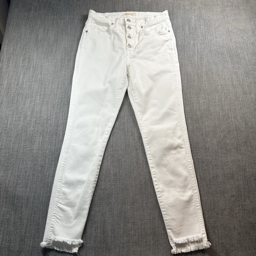 Madewell High Rise Skinny Crop White Jeans Button Fly Frayed Hem‎ Size 27